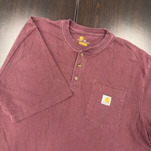 Carhartt Mens 2XL Burgundy Original Fit Pocket Button Henley‎ T Shirt